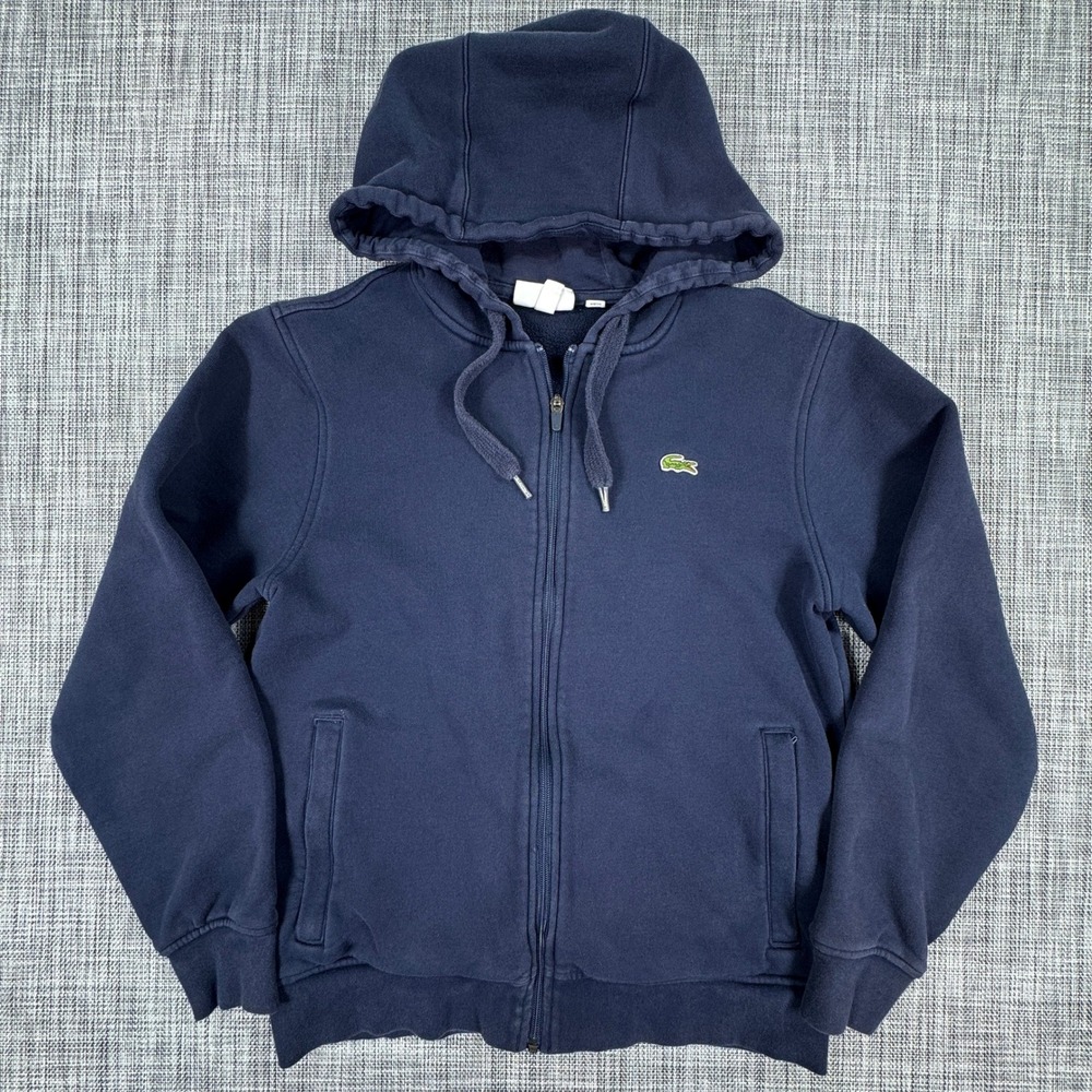 Lacoste Men's Classic Fit Full Zip Hoodie Navy Blue Medium Crocodile Logo Fleece